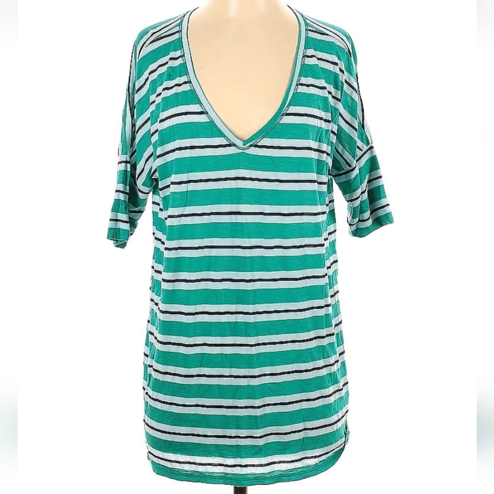 ~MICHAEL STARS~ ADORABLE OVERSIZED STRIPED ELBOW SLEEVE TEE TOP-OS